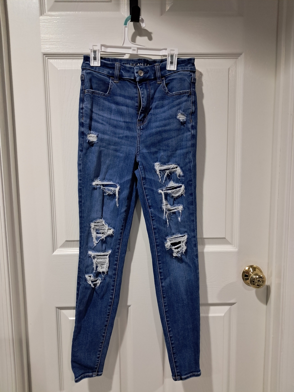 American Eagle Outfitters Ripped High-Rise Skinny Jeans - Blue